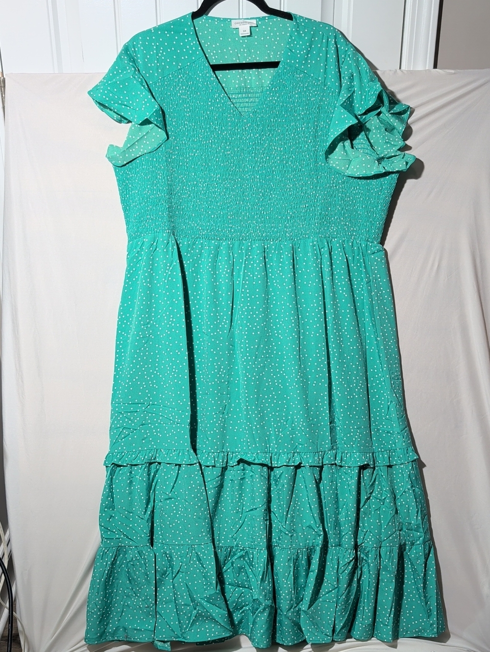 ChicSoul Green Polka Dot Midi Dress with Smocked Bodice NWOT Size 3X